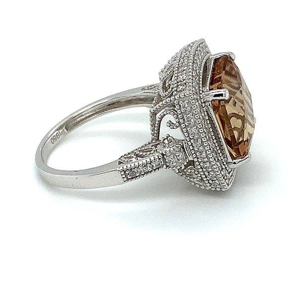 Certified Imperial Topaz 8.90ct Diamonds Plat Ring - Picture 3 of 6